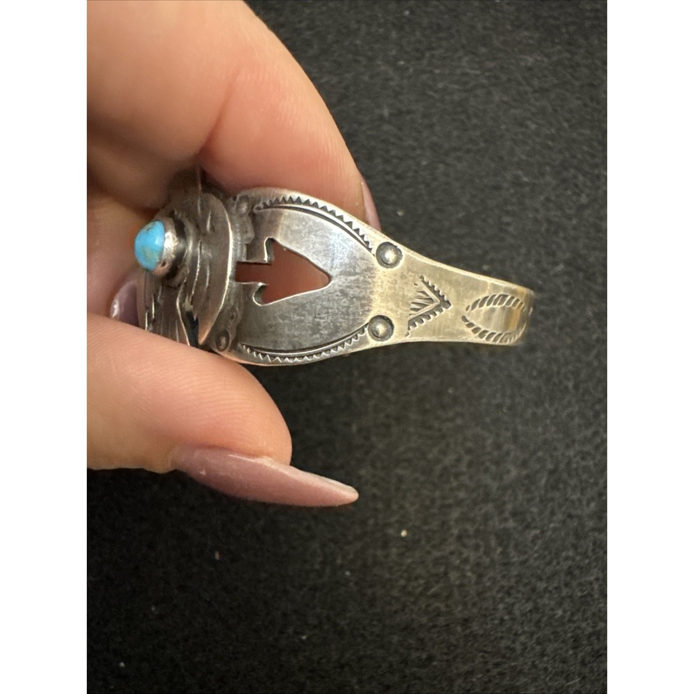 OLD FRED HARVEY era Navajo THUNDERBIRD Turquoise Sterling Bracelet - Picture 6 of 10